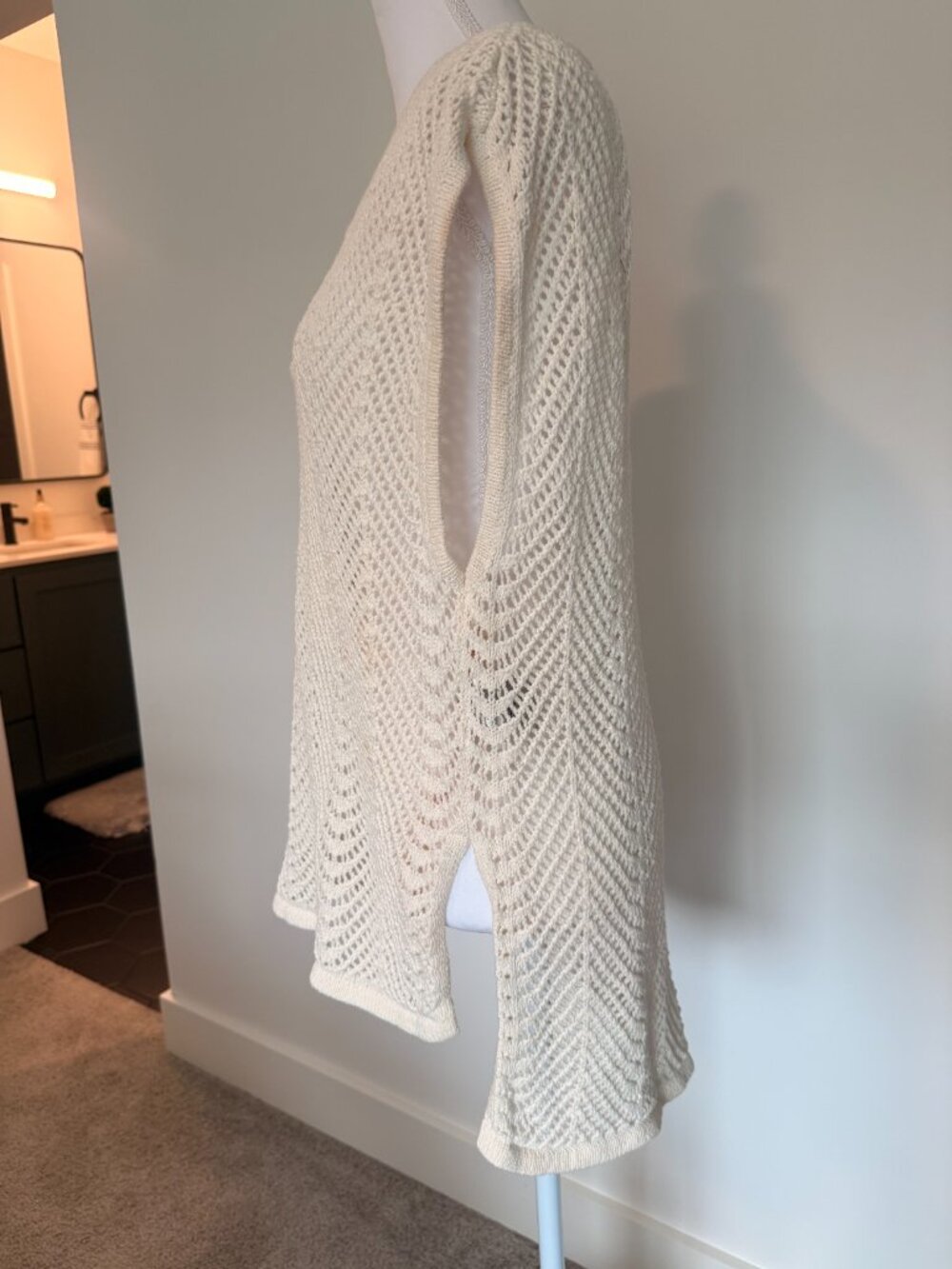 Crochet Knit Swim Cover Up Open Back Cream Boho Beach Top Size M - Picture 3 of 5